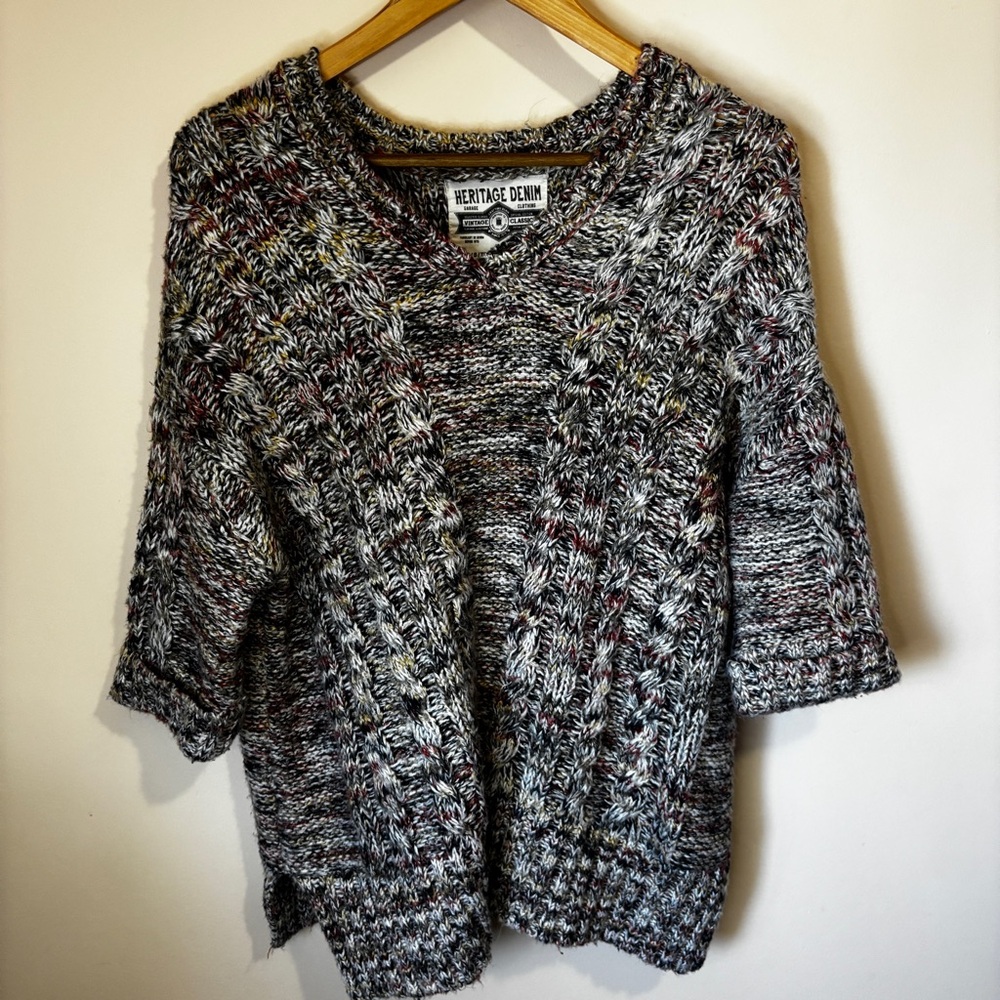 Heritage Denim Women’s XS/S Multicolor Cable Knit Sweater 3/4 Sleeves V-Neck